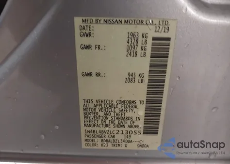 2020 Nissan Altima S Fwd из США, поврежденный, VIN 1N4BL4BV2LC213055